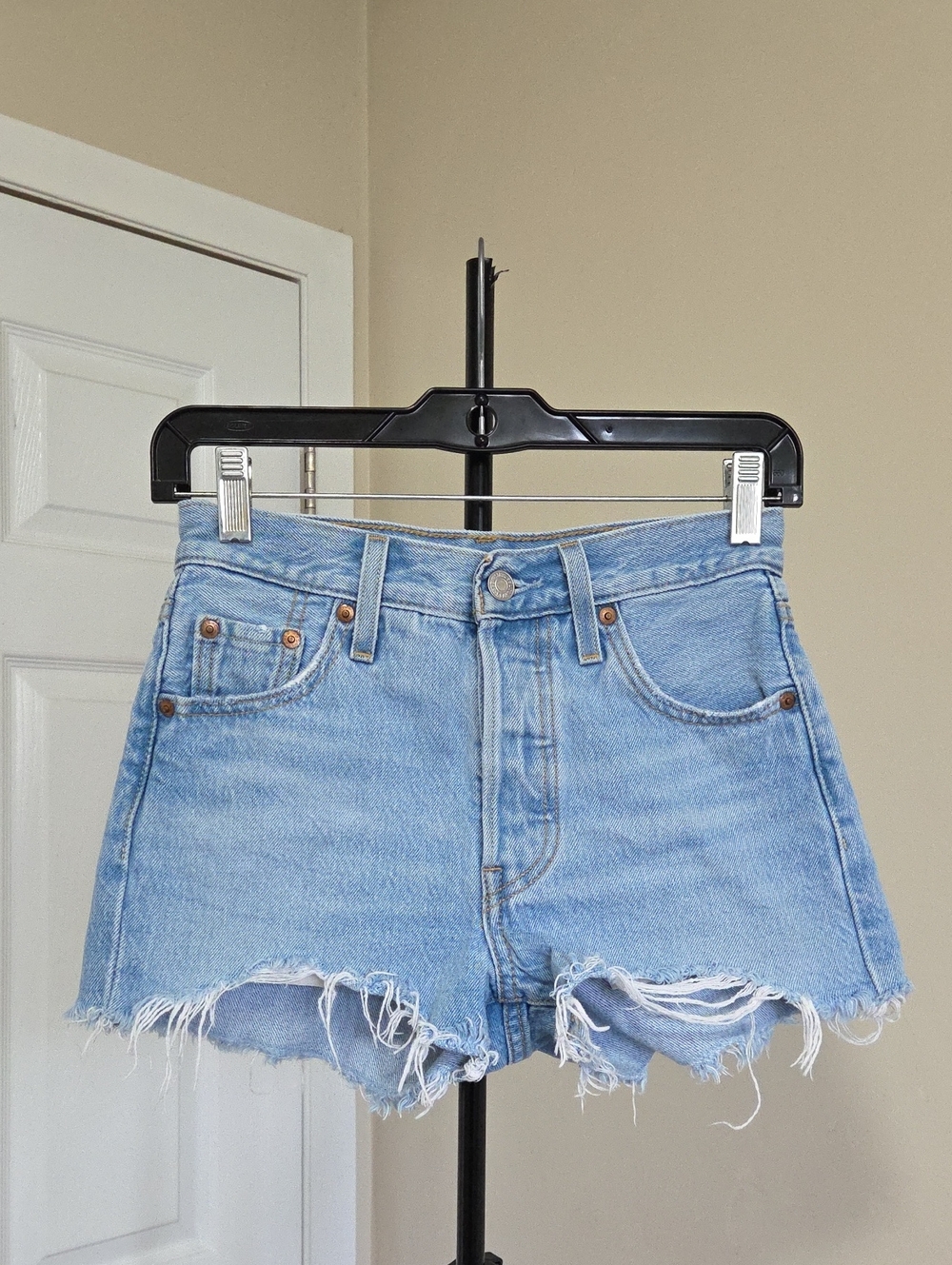 Levi's 501 Light Blue Denim Raw Hem Jean Shorts